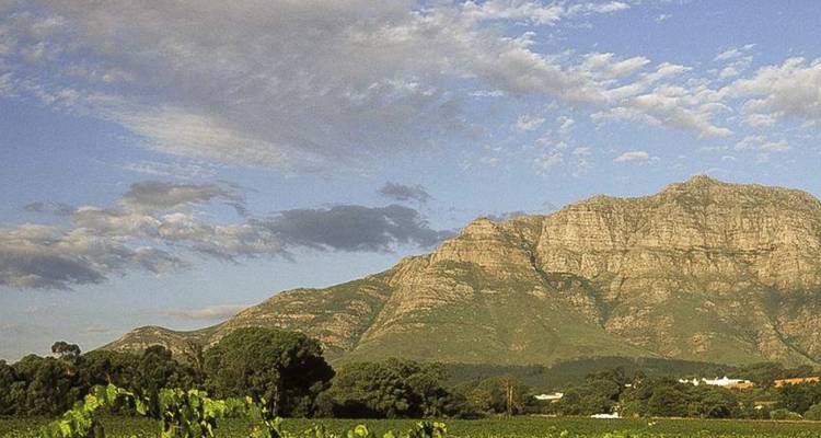 Mountain range view with clear sky.