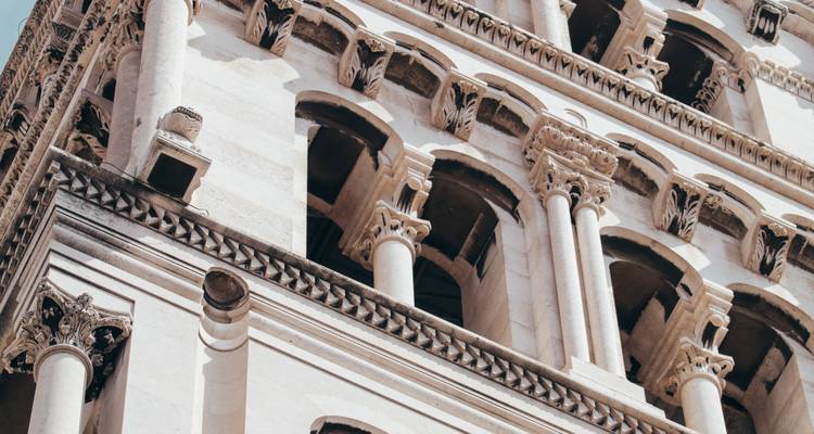 Close-up of architectural details with stone columns.