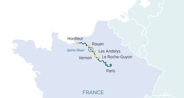 Carte montrant un itinéraire à travers diverses localités en France.