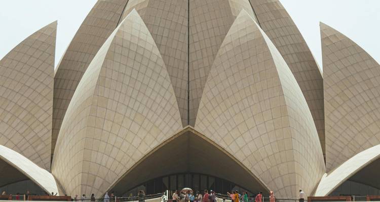 Lotus Temple with tourists around.
