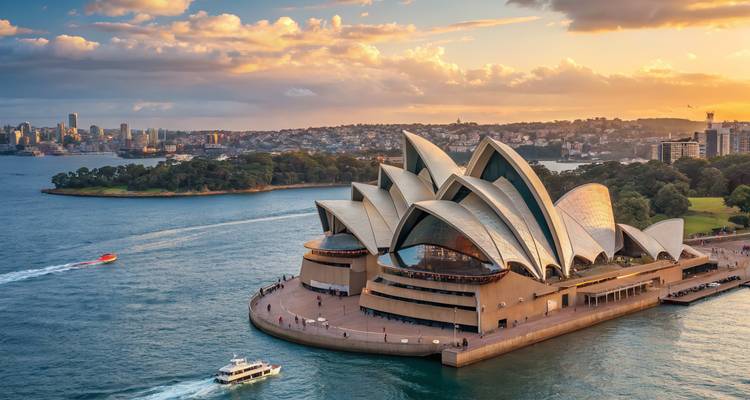 Opéra de Sydney avec des bateaux dans le port.