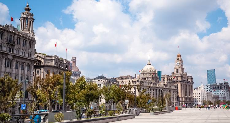 Rue historique de la ville avec une architecture distinctive et des arbres