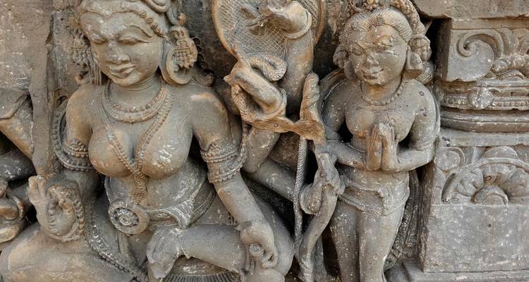 Detailed stone carvings on a temple