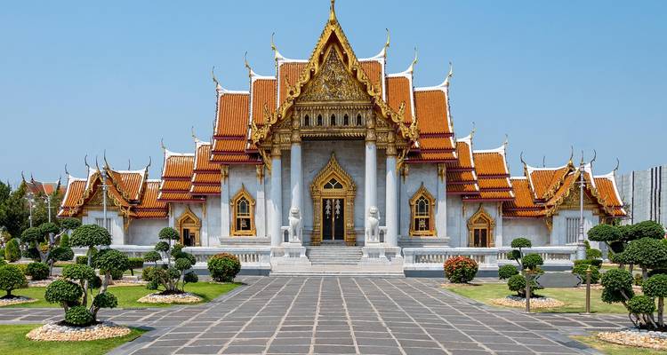Front view of Wat Benchamabophit, the Marble Temple in Bangkok.
