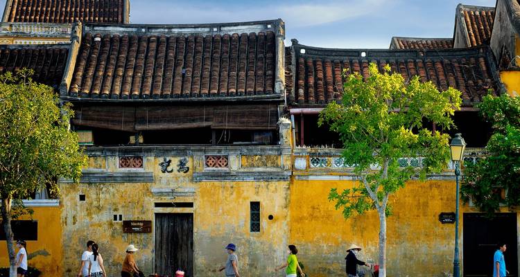 Yellow wall buildings in Hoi An, Vietnam.