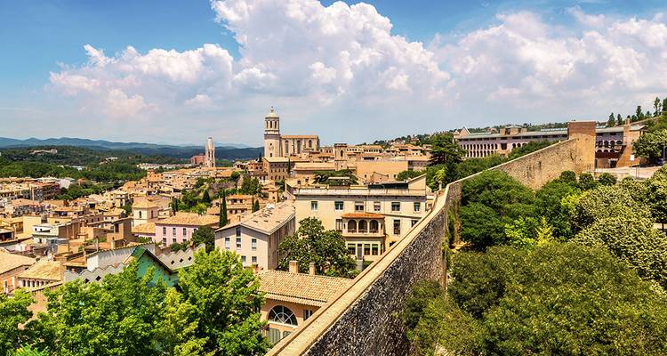 Vue panoramique d'un paysage urbain historique avec un horizon accidenté.