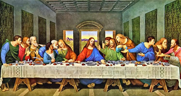 Peinture représentant 'La Cène' avec Jésus et les disciples.