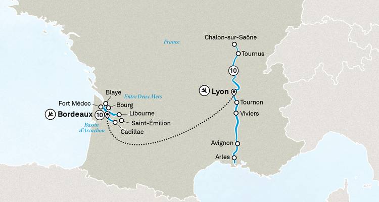 Carte affichant l'itinéraire de voyage à travers les villes françaises.