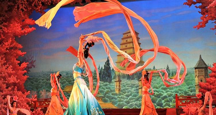 Traditional Chinese dance performance on stage.