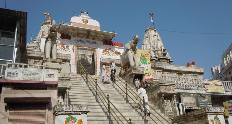 Temple with ornate decoration and steps leading to the entrance.