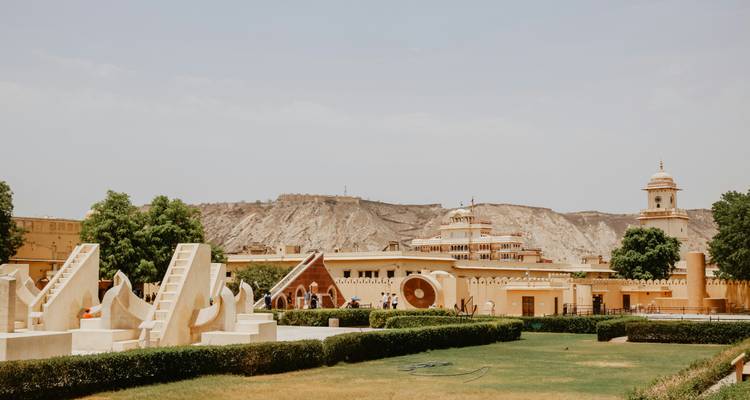 Panoramic view of a historical site with various architectural structures.