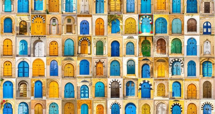 Collage of colorful and uniquely styled doors.