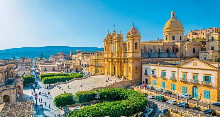 An expansive view of a city with historical architecture.