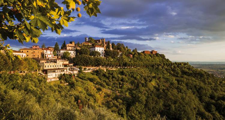 Hilltop village with stunning rolling landscapes.