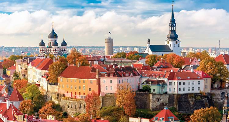 Tallinn's charming skyline with notable churches and towers.