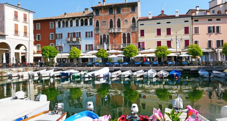 Picturesque town with colorful buildings by the water.