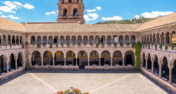 View of a historical courtyard in Cusco, Peru.