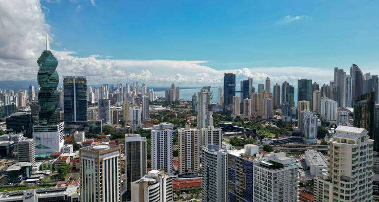 Vue panoramique d'un horizon urbain avec des gratte-ciel modernes.