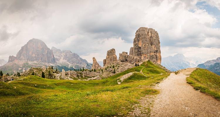 Mountain range with unique rock formations.