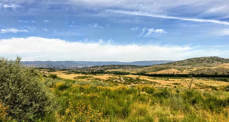 Weitläufige ländliche Landschaft mit klarem Himmel.
