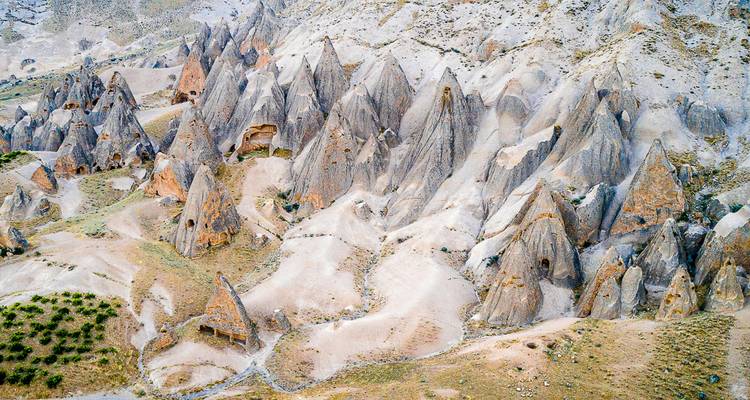Rock formations resembling fairy chimneys.