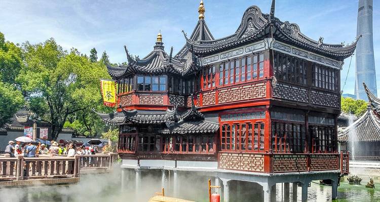 Traditional Chinese building with intricate designs in Shanghai.