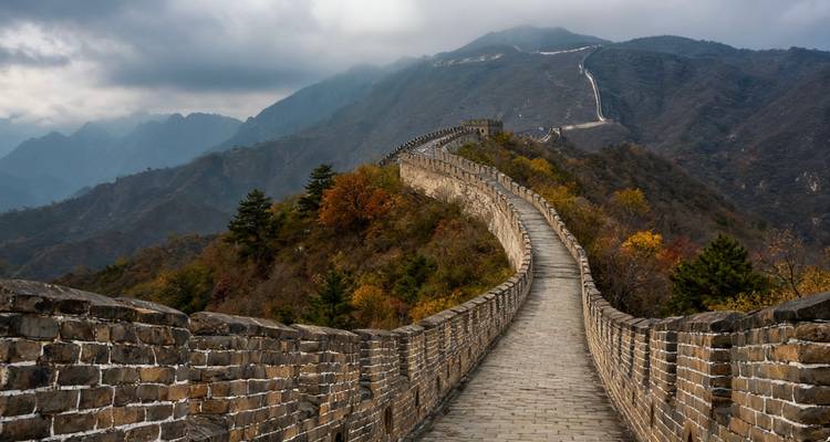 The Great Wall of China stretching across mountains.