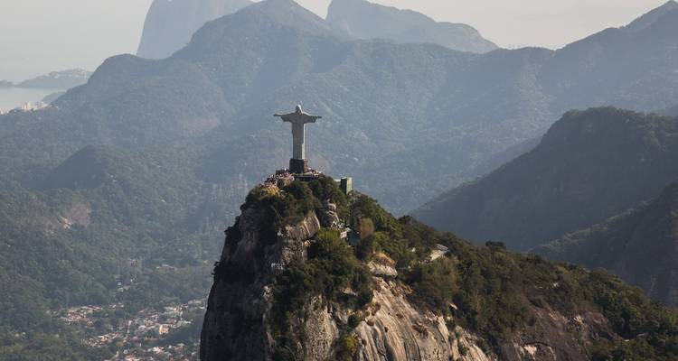 Aerial view of Christ the Redeemer on Corcovado mountain.
