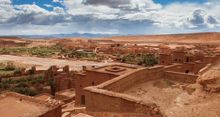 Expansive view of historic architecture in the desert.