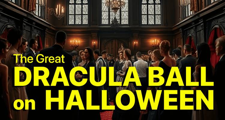 An event flyer with bold text for The Great Dracula Ball.