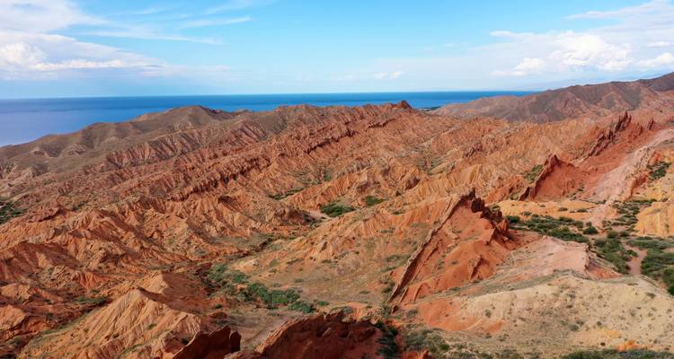 View of Fairytale Canyon with unique red cliffs and desert landscape.