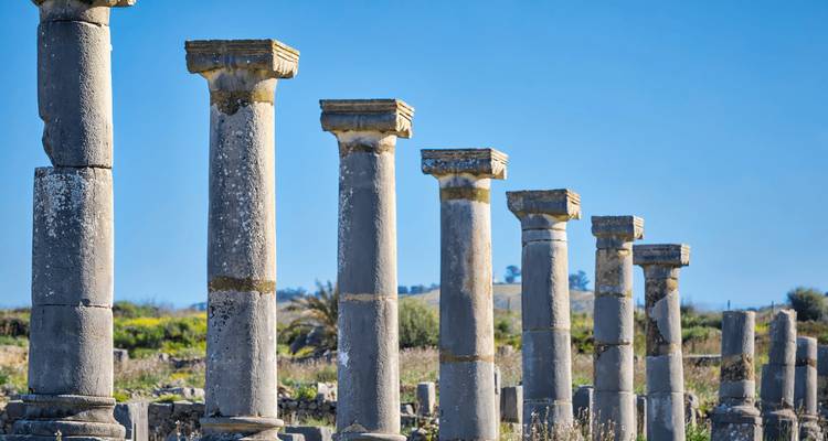 Ruins of a Roman colonnade in Volubilis.