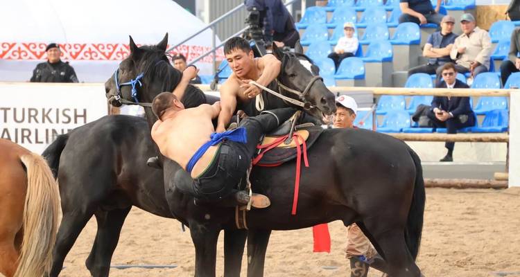 Two men on horseback in a sporting event.