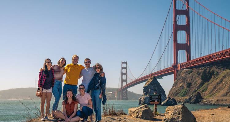 Group enjoying view near the Golden Gate Bridge.
