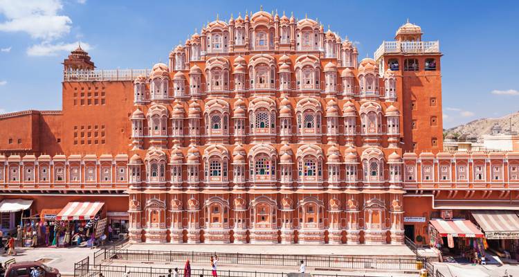 Hawa Mahal, the Palace of Winds, in Jaipur with its intricate facade.