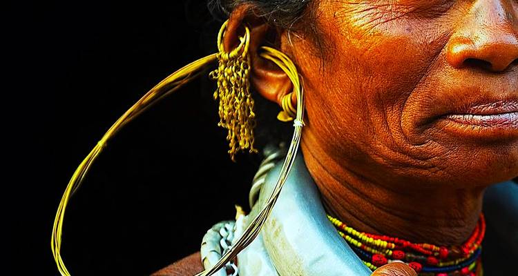Partial portrait showing jewelry and detailed accessories.