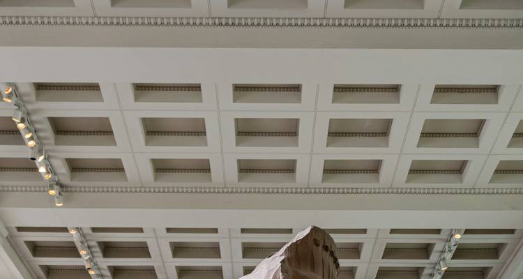 Plafond intérieur avec de grandes colonnes.