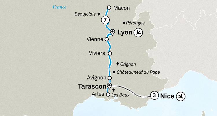 Une carte détaillant les itinéraires de voyage et les destinations en France.