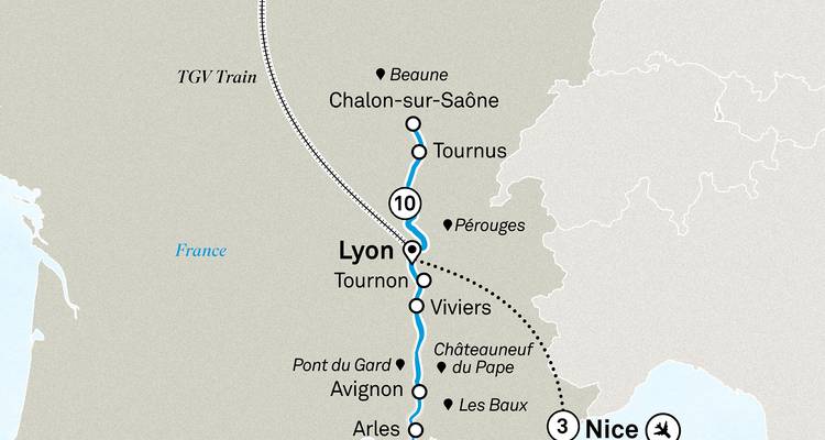 Une carte détaillée montrant diverses destinations de voyage et itinéraires en France et dans les pays voisins.