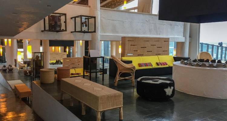 An interior view of a modern lounge area in Puerto Natales.