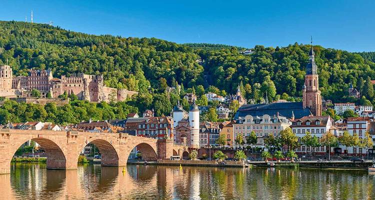 Vue pittoresque d'Heidelberg avec un pont historique and un château.