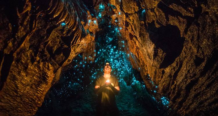 Glowworm cave with illuminated effects.