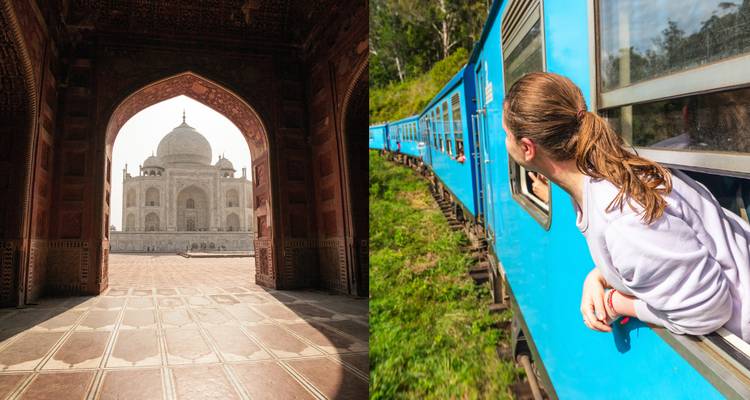 Taj Mahal à travers une arcade et une personne dans un train.