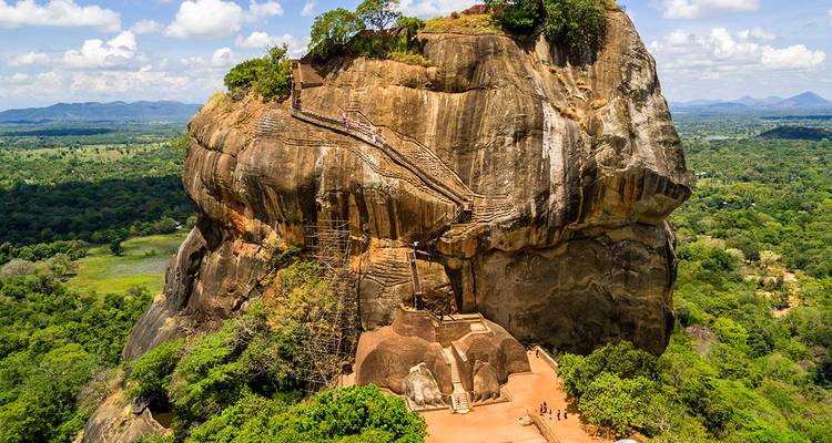 The ancient rock fortress of Sigiriya with stairs visible.