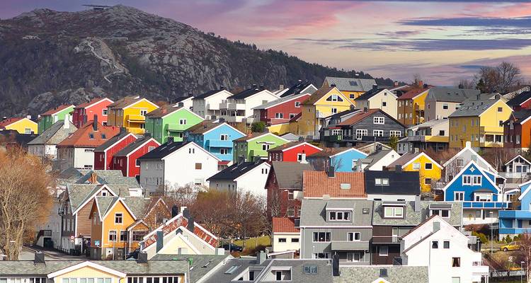 Colorful residential area in a picturesque setting.