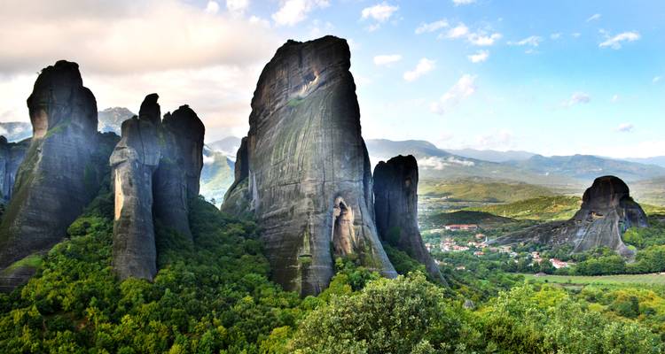 Unique rock formations in a valley.