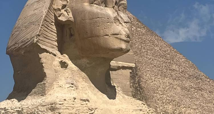 The Sphinx with the Great Pyramid in the background