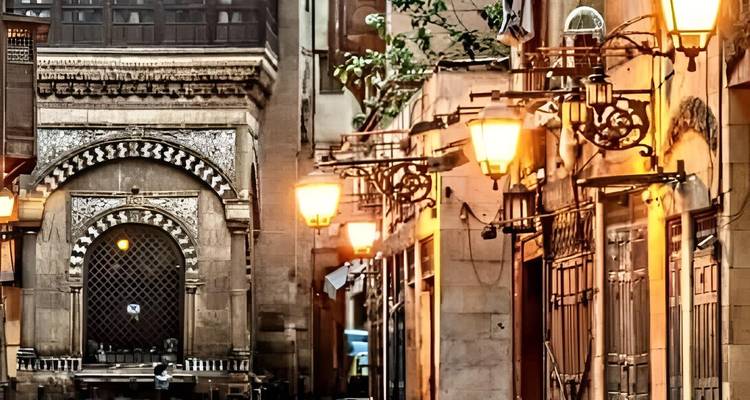 Ancient street in Cairo with ornate lamps