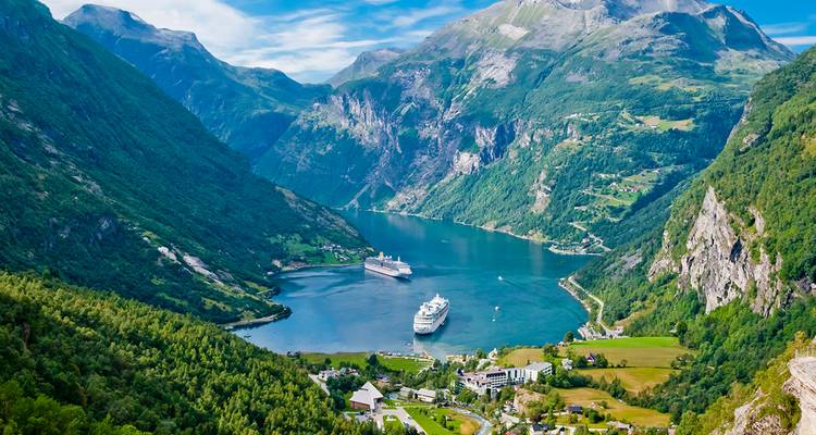 Breathtaking view of Geirangerfjord with cruise ships.