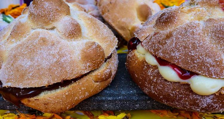 Traditional Mexican sweet bread known as Pan de Muerto.